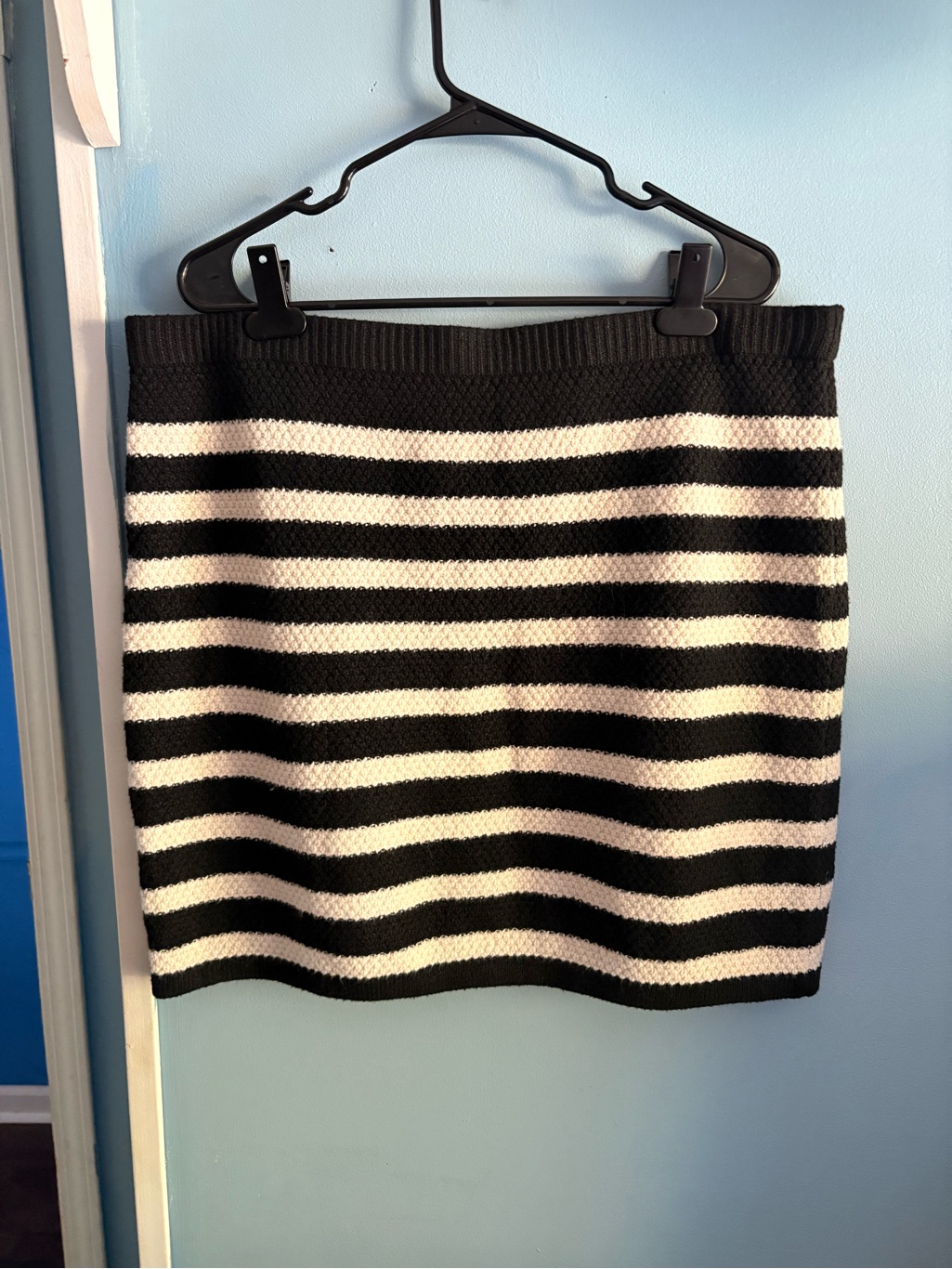 A New Day Black And White Striped Knit Mini Skirt
